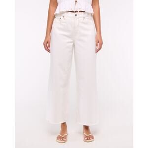 Abercrombie & Fitch White The Crop Wide Leg Raw Hem Jeans Size 10